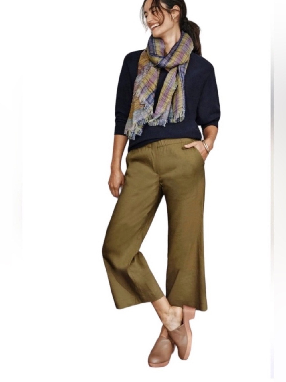 J. Jill Linen Blend Wide Leg Goldish Brown Pants Large